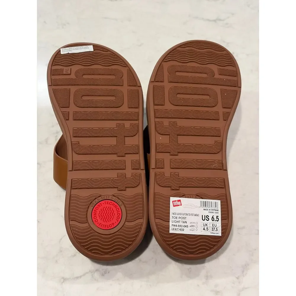 NWT Fitflop Women’s F-Mode Leather Flatform Toe-Post Sandals Size 6.5 Brown